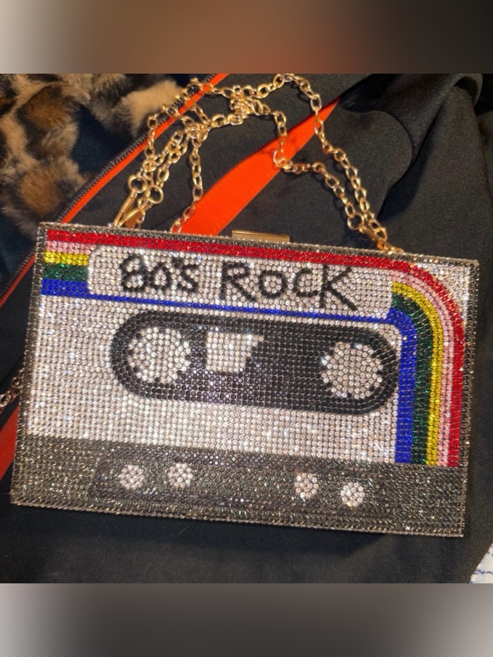 ‘80s Rock Rhinestone Cassette Tape Clutch Crossbody Shoulder Bag. Brand new